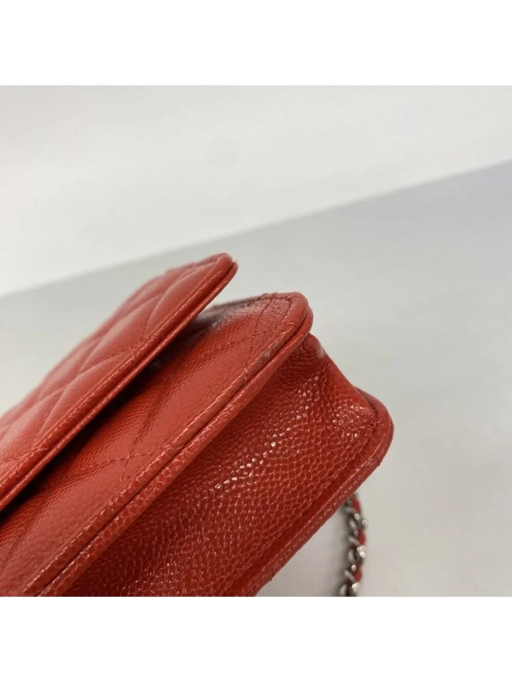 Chanel Wallet on Chain Quilted Caviar Leather Red Silver Shoulder Bag